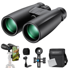 K&F Concept 12x50 HD Binoculars Black BAK4, with Mobile Phone Holder and Tripod Conversion Bracket