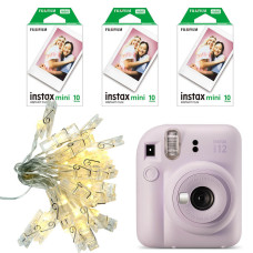 Fujifilm Instax Mini 12 Instant Camera with 3 Films & String of lights (Lilac Purple)
